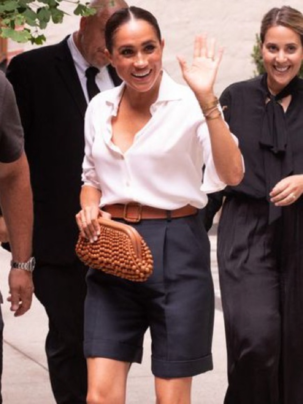 Cult Gaia Nia Wooden Beaded Clutch Bag in Chestnut